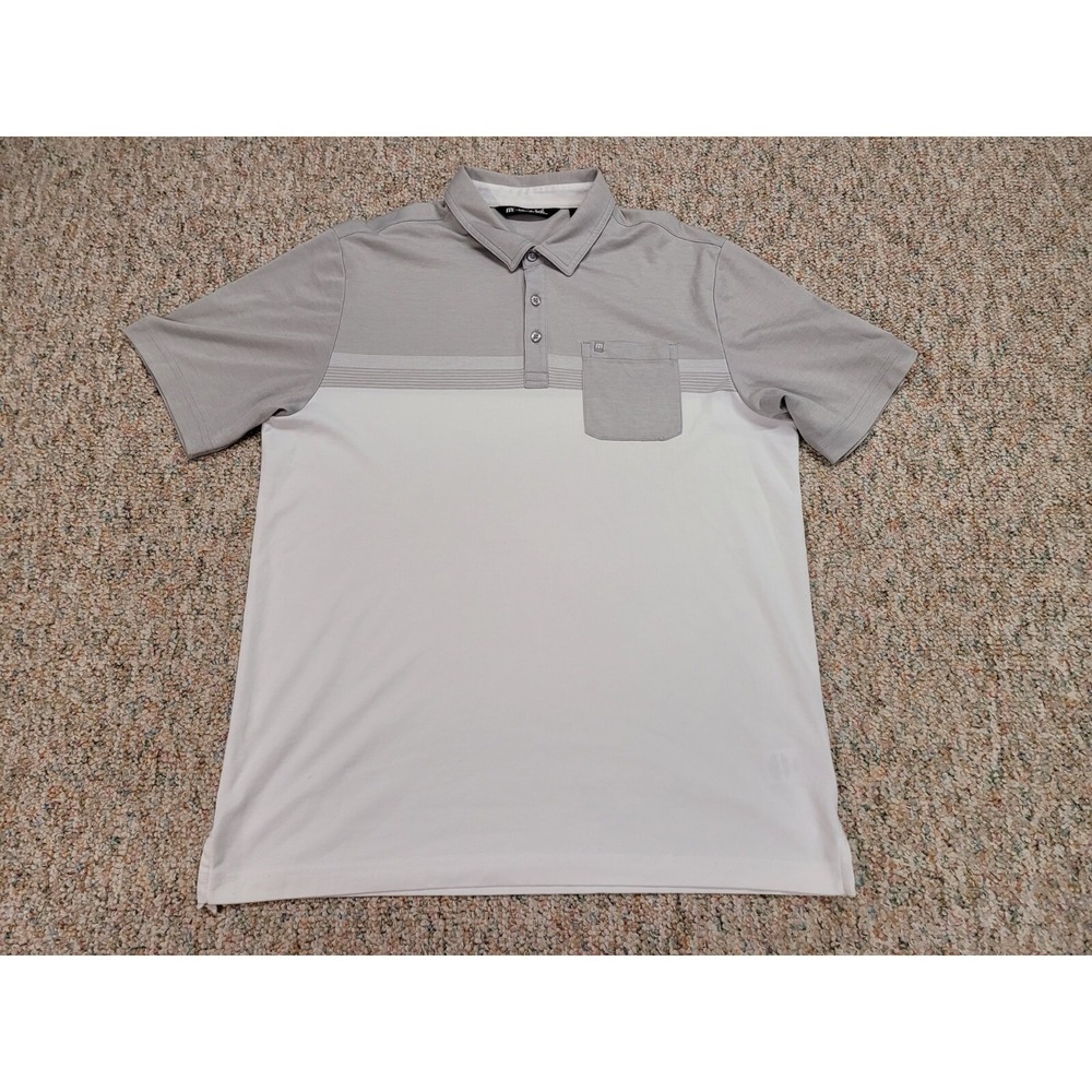 Travis Mathew Polo Men Large Gray White TPC Michigan Golf Pima Cotton Colorblock